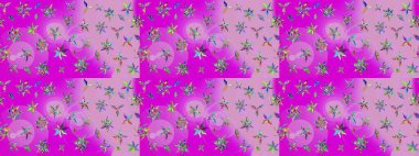 Bir sürü nötr ve eflatun çiçekli tropikal eskiz deseni. Küçük çiçekteki sevimli çiçek deseni. Varicoloneutral ve morumsu raster çizimi.