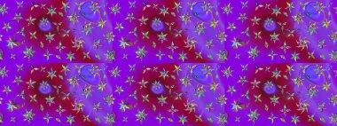 Hediye ambalaj kağıdı, tebrik kartları, posterler ve pankart tasarımı. Mor ve mor renkli çiçekler. Raster düz çiçek çizim deseni.