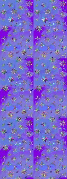 Şirin çiçekler, şal desenli, mor ve mavi renklerde renkli çizimler. El çizimi çiçek çizimi deseni (fayans). Tekstil için suluboya çizim deseni.