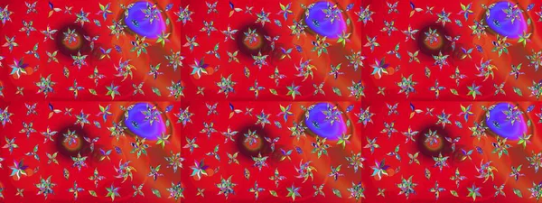 Raster illüstrasyonundaki çiçek desenli çizim. Güzel kumaş deseni. Kırmızı ve turuncu renklerde. Raster illüstrasyonu.