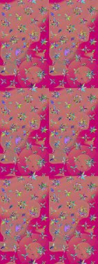 Nazik, yaz çiçekleri pembe ve morumsu renklerde. Çiçekli karalama şeklinde Raster çiçek deseni. Raster illüstrasyonu.