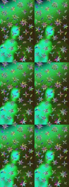 Suluboya elle çizilmiş çiçek desenli eskiz deseni. Parlak renkli fantezi çiçekleri, yapraklar, yeşil ve gri renkli tomurcuklar yeşil ve gri.