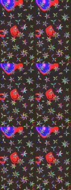 Raster illüstrasyonu. Robot resim. Şirin çiçek elementleri. Gri ve kahverengi renkte çiçekler.