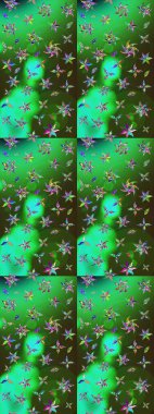 Suluboya elle çizilmiş çiçek desenli eskiz deseni. Parlak renkli fantezi çiçekleri, yapraklar, yeşil ve gri renkli tomurcuklar yeşil ve gri.