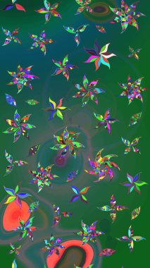 Suluboya çiçekli çiçek deseni. Raster illüstrasyonu. Yeşil ve mavi renkli Asyalı tekstil.