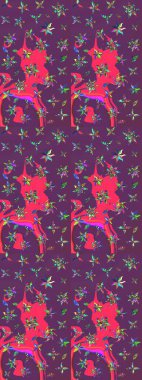 Miles Fleur, süslü püslü bir süs. Eski usul. Kumaş, tekstil, duvar kağıdı baskısı için. Eskiz geçmişi. Tomurcukları papatya çiçekleri olan sevimli bir çiçek deseni. Raster illüstrasyonu.