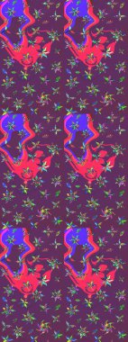 Raster - stok. Mor ve pembe çiçekli eskiz deseni, suluboya çiçek deseni, sevimli çiçek, duvar kağıdı, kart veya kumaş için fayanslı.