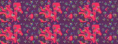 Düzenlenebilir. Mor çizim deseni suluboya şeklinde pembe çiçekler, tasarım unsurları. Düğün davetiyeleri için çiçek deseni, tebrik kartları, hatıra defteri, baskı, hediye paketi, imalat.