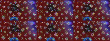 Kırmızı ve kahverengi renkte çiçekler. Raster illüstrasyonunda çiçek deseni çizimi.