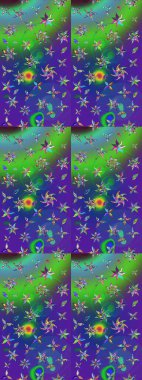 Modern, yeşil ve mavi raster arka plan duvar kağıdı çizimi, klasik çizgili desenli desenli çiçekler, çiçekli süsler. Çiçekli el çizimi çizimi deseni.