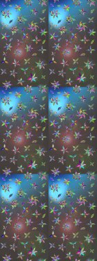 Gri ve mavi renkte çiçekler. Çiçek deseni. Raster illüstrasyonu. Gri ve mavi renkte çiçek çizimi. Şatafatlı bahar bahçesi dokusu.