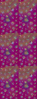 Raster illüstrasyonundaki çiçek desenli çizim. Renkli Bahar Teması eskiz kalıbı. Mor ve kahverengi renkte çiçekler. Düz Çiçek Elementleri Tasarımı.