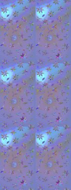 Çiçekli karalama şeklinde Raster çiçek deseni. Yumuşak, yaz çiçekleri mor ve mavi renklerde. Raster illüstrasyonu.