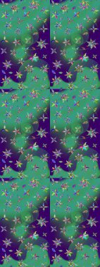 Düz Çiçek Elementleri Tasarımı. Raster illüstrasyonu. Renkli Bahar Teması eskiz kalıbı. Çiçekli çiçek deseni, suluboya. Mavi ve yeşil renkte çiçekler.