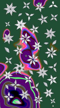 Küçük çiçekteki sevimli çiçek deseni. Yeşil ve nötr renklerde çiçekler. Raster illüstrasyonu.