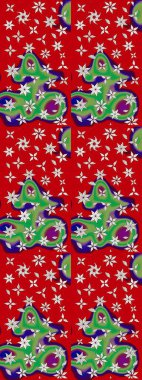 Sevimli çiçek raster deseni. Çiçekler kırmızı ve yeşil renklerde. Düz Çiçek Elementleri Tasarımı. Renk Bahar Teması eskiz şablonu.