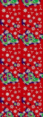 Raster çiçek desenleri çiziyor. Vadinin çiçekleri kırmızı ve nötr renklerde.