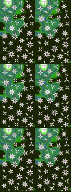 Raster illüstrasyonundaki çiçek desenli çizim. Raster illüstrasyonu. Güzel kumaş deseni. Gri ve yeşil renklerde.