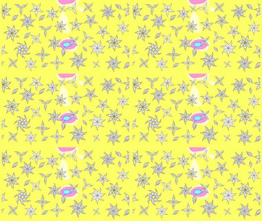 Raster illüstrasyonundaki çiçek desenli çizim. Sarı renkte çiçekler.