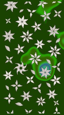 Çok yeşil zarif küçük çiçekler ve yeşil renkli komik böcekler, raster desen, illüstrasyon.