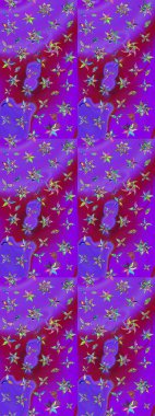 Raster illüstrasyonundaki çiçek desenli çizim. Mor renkte çiçekler.