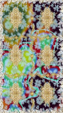 Barok tarzında altın çiçekli süs. Altın çiçekli, pürüzsüz desen. Damask arkaplanı. Tarafsız renklerdeki altın element.