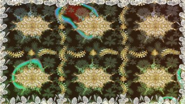 Geleneksel klasik raster altın pürüzsüz desen. Kahverengi renklerde altın elementler. Barok tarzında kusursuz bir doğulu süsü..