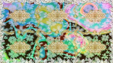 Raster altın pürüzsüz desen. Arkaplan, kumaş, altın duvar kağıdı. Düz elle çizilmiş klasik koleksiyon. Altın elementlerle nötr renklerde altın desen.