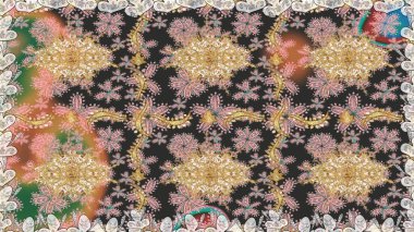 Gri renklerdeki altın elementler. Barok tarzında kusursuz bir doğulu süsü. Geleneksel klasik raster altın pürüzsüz desen.