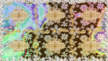 Kusursuz damaske klasik altın desen. Tekrarlayan elementlerle soyut arkaplan oluşturun. Tarafsız renklerde altın rengi ve altın elementler üzerinde altın pürüzsüz desen. Raster illüstrasyonu.