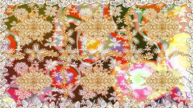 Barok tarzında kusursuz bir doğulu süsü. Raster geleneksel bej renkleri üzerinde altın pürüzsüz desen.