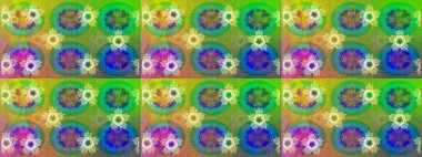 Raster illüstrasyonu. Noel yeşili, mavi ve sarılar. Sihirli yeşil, mavi ve sarı tatil soyut arka plan yıldız ve düşen kar taneleri.