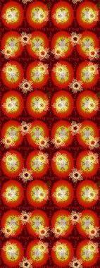 Seamless flowers pattern. Flowers on orange, brown and red colors. Raster illustration. In asian textile style. Raster illustration.