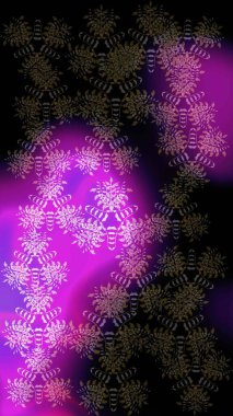 Siyah, mor ve mor kar taneleri. Kar tanelerinin soyut arkaplanlı Noel şablonu. Noel ve yeni yıl moda baskıları için tatil tasarımı. Raster illüstrasyonu.