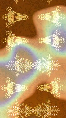 Raster illüstrasyonu. Kahverengi, bej ve nötr renklerde suluboya tarzında. Küçük çiçekli bahar deseni çiz.