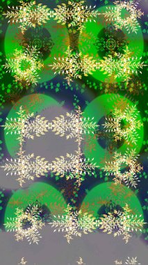 Kar taneleri arka planda. Kış kartı Mutlu Noeller, Yeni Yıl ve Mutlu Tatil Raster çizimleri. Yeşil, gri ve nötr kar tanelerinin olduğu Noel kartı yeşil, gri ve nötr renklerde.