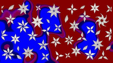 Şirin çiçekli eskiz deseni ve kırmızı ve mavi renkli yapraklar, suluboya çiçek deseni, duvar kağıdı, kart veya kumaş için fayanslı. Raster illüstrasyonu.