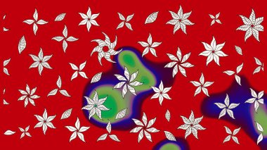 Raster illüstrasyonundaki çiçek desenli çizim. Düz Çiçek Elementleri Tasarımı. Kırmızı ve nötr renklerde çiçekler. Renkli Yaz Teması çizim şablonu.