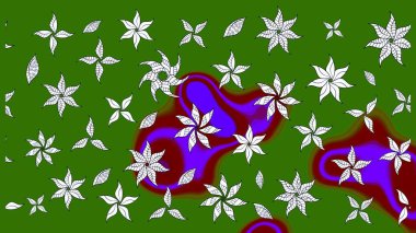 Yeşil ve nötr renklerde etnik çiçeklerle süslenmiş zarif bir eskiz. Raster Çiçek İllüstrasyon Şirin Tekstil.