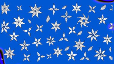 Soyut etnik raster çizim kalıbı. Çiçekler. Vadinin çiçekleri mavi ve nötr renklerde.