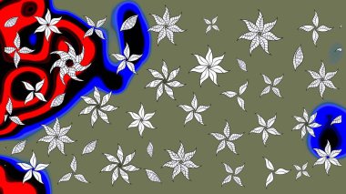 Süslü kumaş deseni. Düz Çiçek Elementleri Tasarımı. Raster illüstrasyonundaki çiçek desenli çizim. Renkli Bahar Teması çizim şablonu.