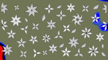 Yeşil ve beyaz renkli çiçekler. Raster illüstrasyonu. El çizimi çiçekli soyut çizim deseni.