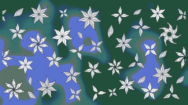 Yeşil ve mavi renkli etnik çiçekli zarif eskiz deseni. Raster Çiçek İllüstrasyonu güzel tekstil..