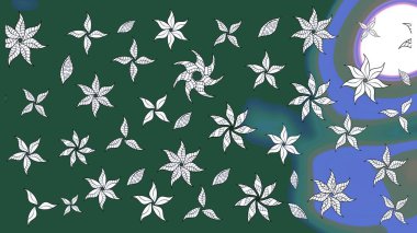 Raster hisseleri. Eskiz arkaplan modeli. Çiçekler yeşil ve nötr. Suluboya, elle çizilmiş.