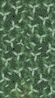 Çiçek desenli çizim. Renkli Bahar Teması eskiz kalıbı. Asya tekstil tarzında. Raster illüstrasyonu. Yeşil renkli çiçekler. Düz Çiçek Elementleri Tasarımı.