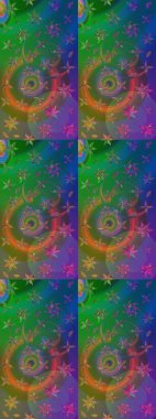 Curls, shiny tracery weave. Raster illustration. Vintage old background. Garland of flowers. Pattern, sketch, floral border. Beautiful bright rough cloth, canvas.