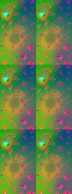 Yeşil ve mavi renkte çiçekler. Düz Çiçek Elementleri Tasarım Raster illüstrasyonu. Renkli Bahar Teması eskiz kalıbı. Çiçek eskiz kalıbı geçmişi.