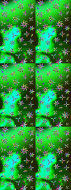 Yeşil ve gri renkli Asya tekstili. Raster illüstrasyonu. Çiçek desenini çiz.