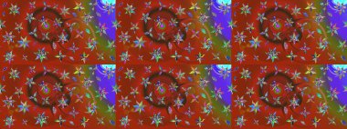 Eskiz geçmişi. Raster illüstrasyonu. Raster. Tomurcukları çiçek olan sevimli bir çiçek deseni. Eski usul. Kumaş, tekstil ve duvar kağıdı baskısı için..