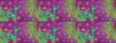 Raster illüstrasyonundaki çiçek desenli çizim. Suluboya tarzında mor ve yeşil renkte çiçekler.